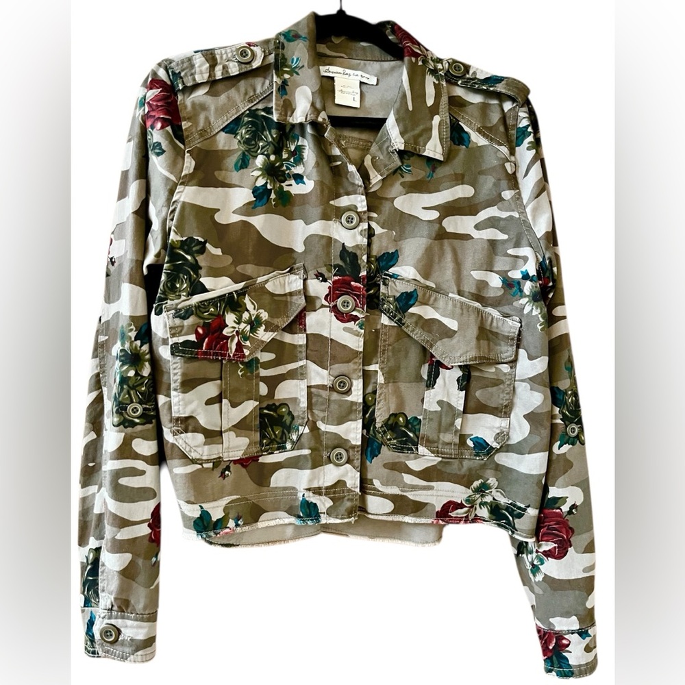 American Rag Floral Camouflage Jean Jacket Size L - Picture 2 of 8
